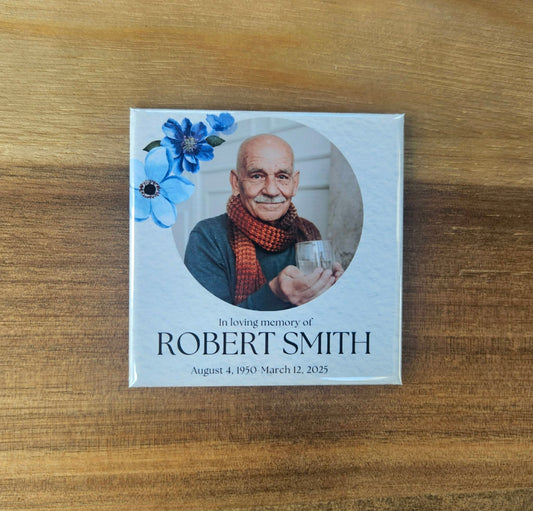 Custom Blue Floral Memorial Magnet