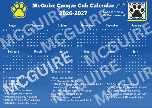 McGuire Cougar Cub Calendar 2026-2027